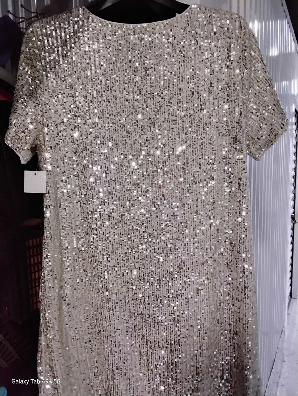 CeCe Sequin Party Top in Champagne and White